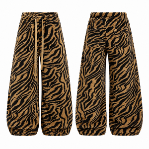 Custom Women's Tiger Print Fleece Wide Leg Pants Mid Waist Drawstring Loose Fit Casual Full Length <b>Animal</b> <b>Pattern</b> Pants Winter - Product Image 4
