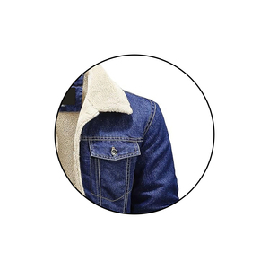 Veste en jean pour homme, coupe classique, col rabattu, doublure en sherpa, épaisse, style décontracté d'hiver, couleur unie, fermeture à boutons - Product Image 2