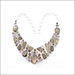 Geometric <b>Statement</b> <b>Necklace</b> Women's Silver Plated Alloy Natural Stone Bezel Setting Link Chain Bohemia Party Jewelry - Product Image 1