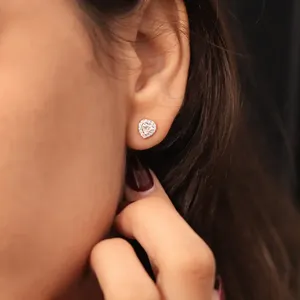 <b>Heart</b> Shape Halo Diamond <b>Earrings</b> Special Design for Mother's day Lightweight Diamond <b>Earrings</b> Fine Jewelry from Indian Supplier - Product Image 5