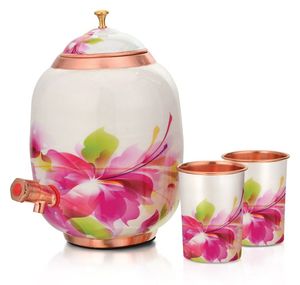 Distributeur d'eau en cuivre artisanal avec motif floral pour la maison, le bureau et l'hydratation quotidienne - Product Image 1
