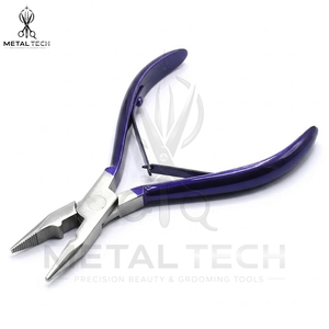 Juego de 2 Pinzas para Extensiones de Cabello con Mango Azul, Punta Recta y Gancho, Herramienta para Colocar y Retirar Anillas Micro, para Salón de Belleza - Product Image 3