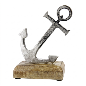 Ancla Náutica Plateada para Decoración de Mesa, Base de Madera y Metal, Estatua Decorativa Moderna para Hogar, Sala de Estar, Oficina, Escritorio - Product Image 1