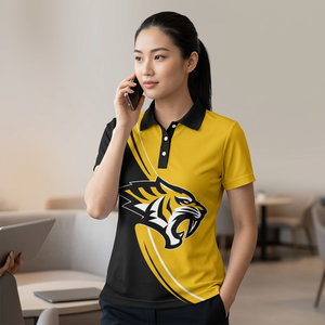 Polo à manches courtes pour homme, imprimé tigre, noir et jaune, polyester, coupe décontractée, respirant, logo sur le devant - Product Image 3