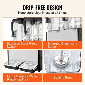 Dispenser per Bevande Commerciale in Acciaio Inox 12L/12.7QT, Macchina per Tè Freddo 286W con 2 Serbatoi per Servire Succhi - Product Image 5