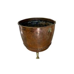 Macetero de cobre vintage con asas de cabeza de león y patas de garra, jardinera de cobre martillado con asa de cobre - Product Image 1