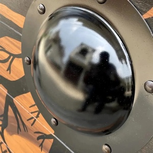 Bouclier Viking en bois fait main de qualité DIY Ahmad Fabric, 24 pouces, orange et noir, bouclier rond décoratif avec coupelle centrale en acier - Product Image 2