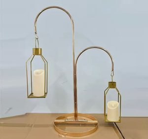 <b>Brass</b> Metal Candle Holder <b>Lantern</b> Stand with Dual Hanging Candles for Home Decoration - Product Image 1