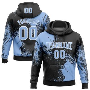 Sweat à capuche personnalisé noir et bleu imprimé effet éclaboussures de peinture pour homme avec nom et numéro, sublimation polyester, tenue d'équipe - Product Image 1
