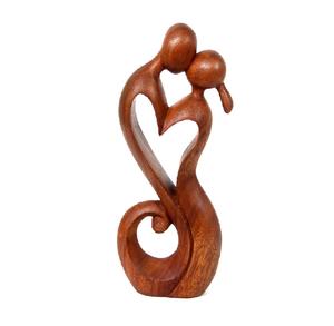 Sculpture en bois romantique marron de 11,75 pouces de haut, « Le baiser éternel », thème cœur moderne, accent décoratif, cadeau, décoration intérieure, art. - Product Image 1