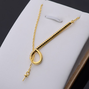 Chaîne de pendentif en argent S925, polyvalente, pour femme, collier de perles DIY, plateau vide, composants de bijoux, semi-finis, incrustation - Product Image 3