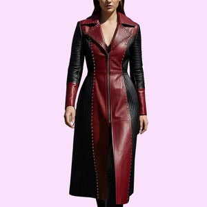 Abrigo largo de piel sintética rojo y negro para mujer, hecho a mano, estilo gótico, para festivales, 2026 - Product Image 3