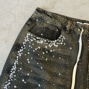 Shorts en jean surdimensionnés personnalisés pour hommes avec broderie, style streetwear déchiré, poches cargo - Tendance décontractée - Product Image 2