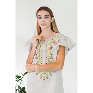 Vestido tipo camisero de lino bordado para mujer, de manga corta, estilo étnico informal. - Product Image 2