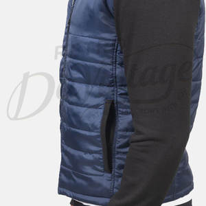 Veste d'hiver moderne pour homme à manches contrastées, bleu marine, matelassée, décontractée, chaude, coupe ajustée, zippée - Product Image 6