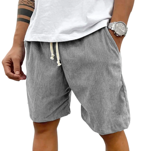 Pantalones Cortos Bermuda de Pana para Hombre, de Poliéster Tejido, Cintura Media, con Cordón, Color Sólido, Casuales, Transpirables, para Verano - Product Image 2
