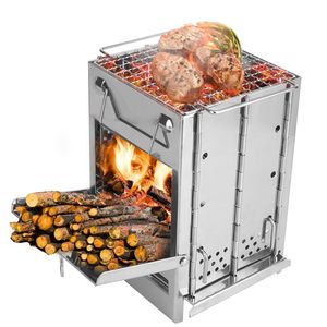 Grande argento acciaio inossidabile pieghevole cucina esterna Backpacking sopravvivenza falò Grill per escursioni barbecue-stufa a legna campeggio - Product Image 6