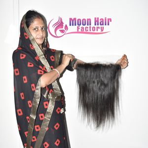 Extensiones de cabello indio virgen sin procesar, frontal 13*4, liso, suave y sedoso, natural, duradero, liso, grueso y saludable. - Product Image 2