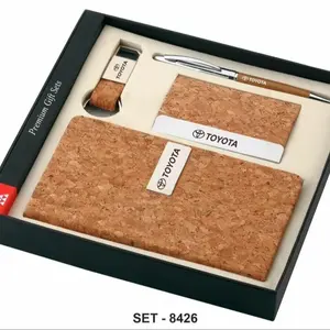 Ensemble cadeau d'entreprise haut de gamme avec carnet à finition liège, porte-cartes, porte-clés et stylo métallique – Coffret cadeau exécutif - Product Image 2