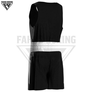 Uniforme de Boxeo Premium 100% Poliéster Satinado, Personalizado en Contraste Blanco y Negro, Conjunto de Camiseta sin Mangas y Pantalones Cortos para Hombre - Product Image 5