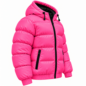 Chaqueta Acolchada Rosa Personalizada para Hombre y Mujer, Chaqueta de Invierno con Capucha y Cierre Negro, Venta al Por Mayor OEM - Product Image 3