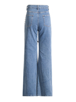 Jean large bleu taille haute pour femme avec chaîne de perles et strass, coupe ample, style streetwear