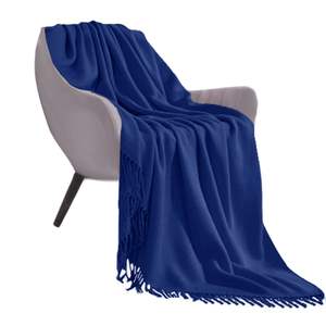 Royal Blue Acrylic Knitted <b>Throw</b> Blanket Soft Cozy Decorative <b>Cover</b> for Bed <b>Sofa</b> Couch Living Room Warm Style - Product Image 3