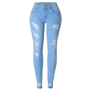 Jeans skinny de qualité supérieure personnalisés pour femmes de votre propre marque avec la dernière mode en coton spandex pantalon délavé en gros à prix bon marché - Product Image 5