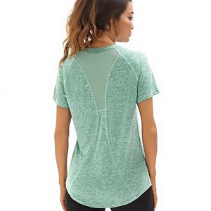 T-shirt de sport pour femmes, manches courtes, col en V, t-shirts de yoga, hauts à séchage rapide, pour la course à pied, le fitness, le Pilates - Product Image 1