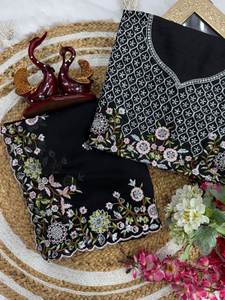 Confortable et élégant doux Rangoli soie tissu fantaisie coupe bordure couleur noire 5.5 MTR longue longueur pré drapé Saree Blouse pièce - Product Image 6