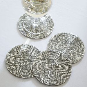Premium Quality Best Artisans Handmade Round Embroidery Glass <b>Coasters</b> Floral Beadwork Classic Design Eco-Friendly Mats Pads - Product Image 3