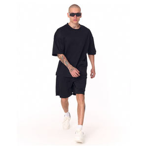 Ensemble de t-shirts en coton écologique pour hommes, vêtements de sport d'été, tenue en deux pièces, t-shirt à col rond, shorts, tenue décontractée, survêtement de sport - Product Image 2