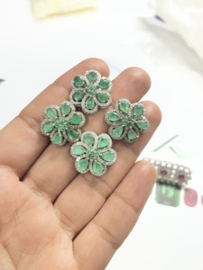 Genuine Emerald and Diamond Flower <b>Silver</b> <b>Stud</b> Earrings 92.5 Sterling <b>Silver</b> Earring - Product Image 2