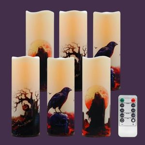 Set di 6 Candele LED Senza Fiamma con Telecomando, Design Gotico per Halloween, Funzionamento con 2 Batterie AA, Oltre 400 Ore di Autonomia, 6 X 2,15 Pollici - Product Image 1