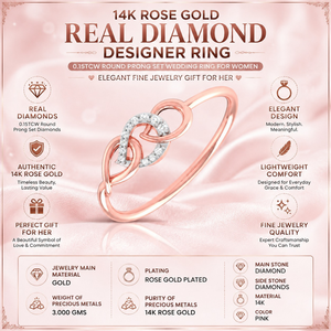 Bague de créateur en or rose 14 carats avec diamant véritable |   Bague de mariage pour femme sertie de pierres rondes de 0,15 carat |   Cadeau de bijoux élégants et raffinés pour elle - Product Image 5