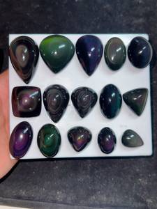 Pendentif Cabochon en Obsidienne Arc-en-ciel Naturelle et Jaspe Vert de Qualité AAA, Lot de Bijoux Fins Certifiés par une Tierce Partie pour Boucles d'Oreilles et Pendentifs - Product Image 1