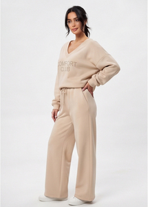 <b>Women</b> <b>Baggy</b> Deep V Neck Mid Drawstring Waist Tracksuit Loose Fit Cotton Fleece Fashion Street Wear Sweat Tracskuit Ladies - Product Image 6