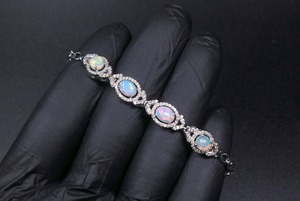 925 Silver <b>Opal</b> Tennis <b>Bracelet</b> with Geometric Hiphop Design Christian Style 5-7g for Unisex Party Jewelry - Product Image 5