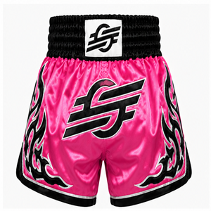 Pantalones Cortos de Boxeo Rosa con Diseño de Llama Negra, Logotipo Frontal, Unisex, Corte Regular para Adultos, Transpirables, Ligeros, de Secado Rápido, Duraderos, para Combate - Product Image 1