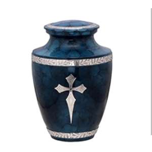 Urne funéraire en métal noir enduit, écologique et durable, avec croix argentée, pour cendres d'adultes - Fournitures funéraires en gros - Product Image 1