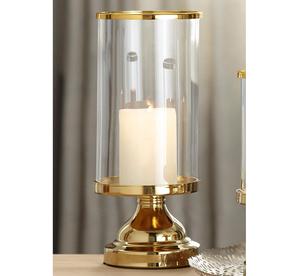 Porte-bougie Hurricane en or poli de luxe avec cylindre en verre transparent, élément décoratif élégant - Product Image 1
