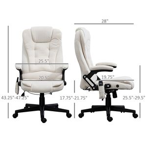 Sedia da Ufficio Direzionale con 6 Punti di Massaggio Vibrante, Schienale Alto in Velluto Bianco Crema, Altezza Regolabile, Materiale in Nylon - Product Image 3