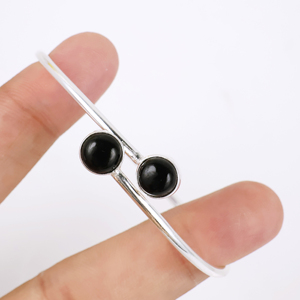 Wholesale Handmade 925 Sterling Silver Plated Natural Black Onyx Gemstone Two <b>Stone</b> Cabochon Bypass Bangle <b>Bracelet</b> Elegant - Product Image 1