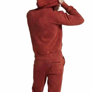 Survêtement en coton délavé pour homme, couleur unie, coupe ample, manches longues, tenue décontractée avec poches latérales, taille élastique, effet délavé à l'acide - Product Image 6