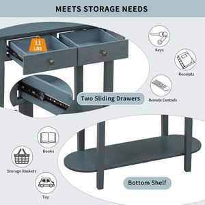 Elegant Retro Navy <b>Console</b> <b>Table</b> with Curved Design and Smooth Glaze for Entryways Living Rooms and Hallways - Product Image 3