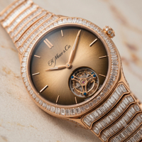 Montre H. Moser Cie. Streamliner à quartz avec verre saphir, lunette sertie de diamants, affichage analogique bleu, fermoir déployant, style sport et mode