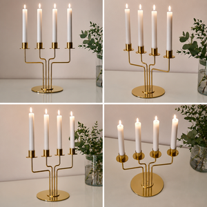 Candélabre moderne à 4 bras en métal doré, support de bougies de luxe pour table, centre de table décoratif pour salle à manger, salon - Product Image 2