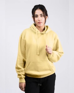 Sudadera con Capucha Unisex Amarilla, Informal, para Otoño, con Bolsillos, Tejida, de Color Sólido, Corte Regular, 100% Algodón, Transpirable - Product Image 1
