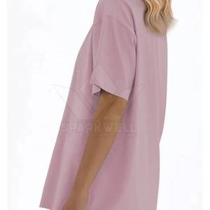 Women's Eco-Friendly Oversized Lavender T-Shirt Crew Neck Short Sleeve Loose Fit Solid Color Cotton <b>Jersey</b> Drop Shoulder - Product Image 2