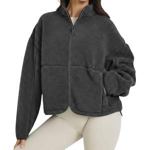 Chaqueta de forro polar Sherpa para mujer, color naranja quemado, con diseño de logotipo personalizado, con cremallera, para otoño e invierno, transpirable, estilo urbano. - Product Image 6